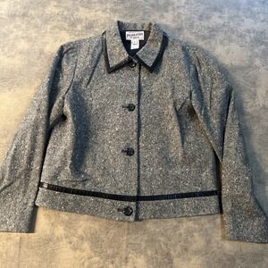 Pendleton Wool Blazer Women's Size 6 Gray Leather Trim Made in USA